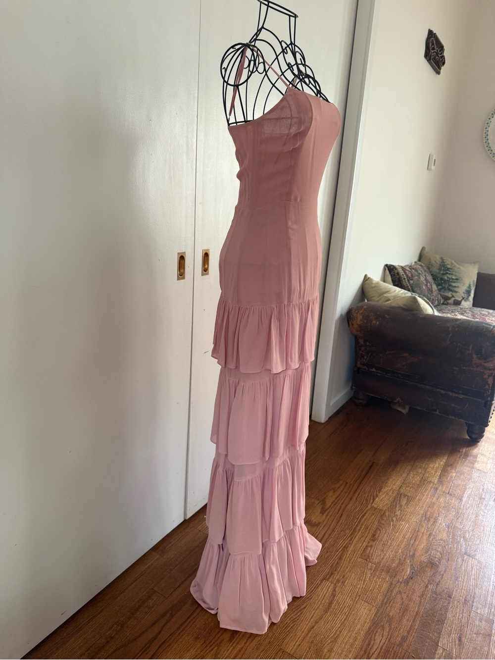 Reformation Foxglove Dress Tiered Spaghetti-Strap Maxi in Blush Size 0 - Picture 3 of 12